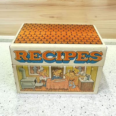Vintage Rice Crispies Snap, Crackle & Pop Tin Recipe Card File w/ 100 Cards Tabs