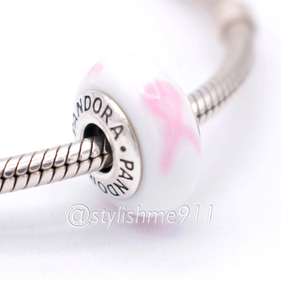 Authentic PANDORA Pink Ribbon Breast Cancer Awareness Murano Glass - 790928 - Image 3 of 4