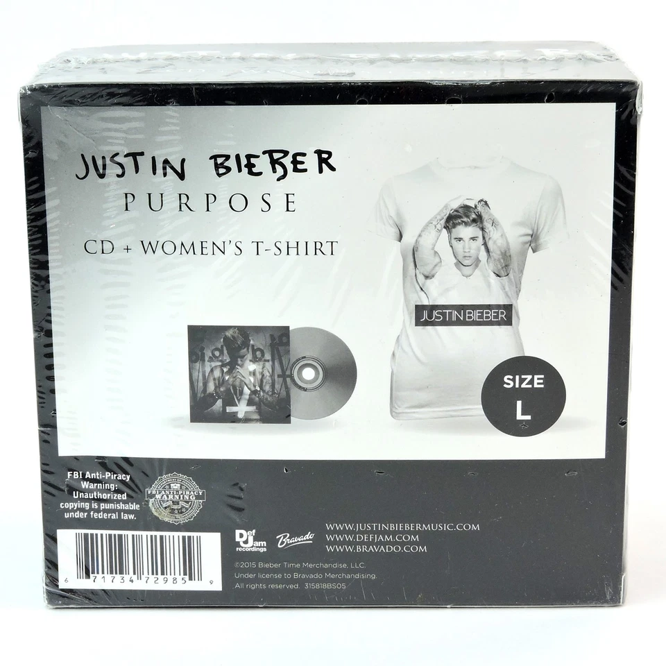 Justin Bieber Purpose CD and Womens T-Shirt Size large FYE Exclusive 2015 Foto 4 de 4