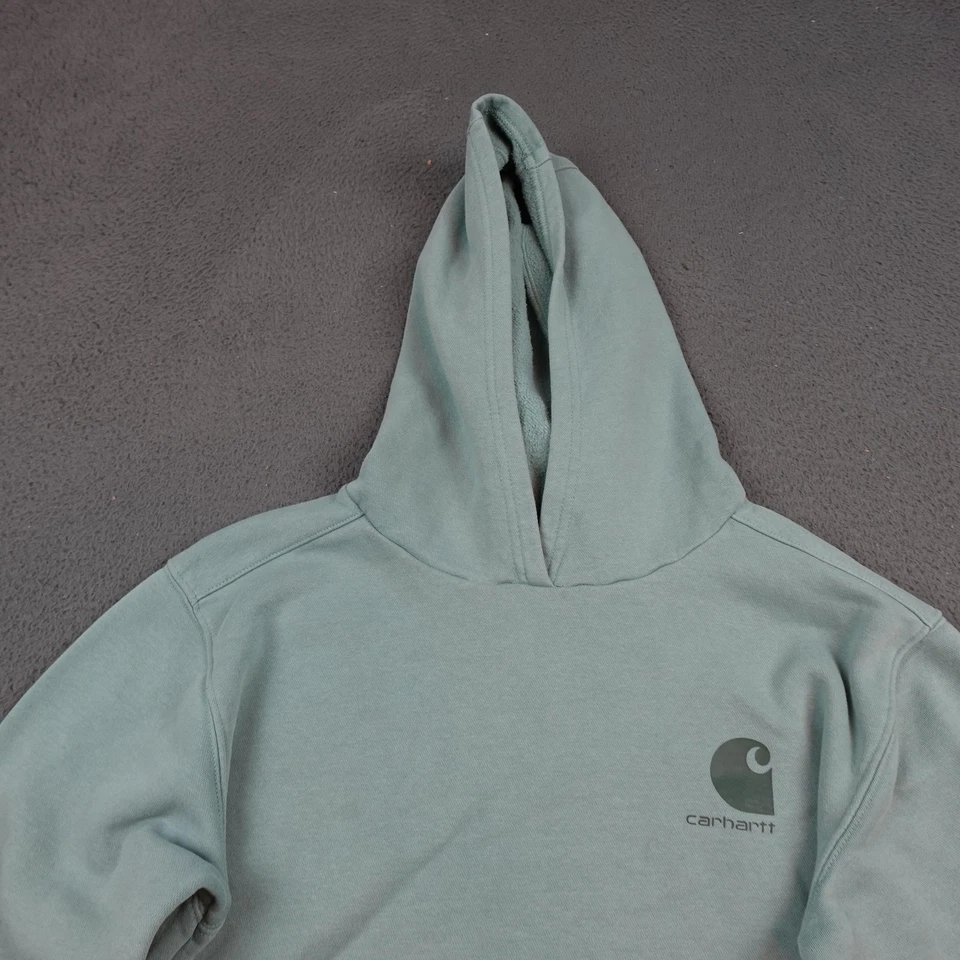 Sudadera con Capucha Carhartt Juvenil Grande 14-16 Verde Logo Manga Polar Pullover Sudadera Foto 4 de 4