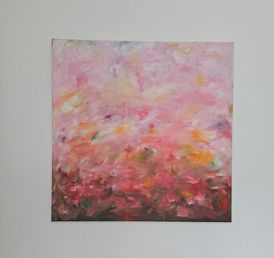 Das Bild ''flower dream in red'' Acryl auf Leinen hat eine Größe von 90 cm x 90 cm