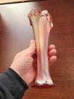 Super Slag Red Fenton Carnival Glass Fine Rib Vase Standard Size Base Chip