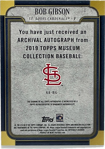 2019 Topps Museum Collection Bob Gibson Archival Autograph /199 Cardinals - Bild 2 von 2