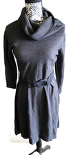 NWT M dress AB Studio dark gray medium sweater dress cowel neck stretch belt med