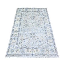 4'x5'9" Chrome Gray White Wash Peshawar with Motifs Wool Hand Knotted Rug R74784