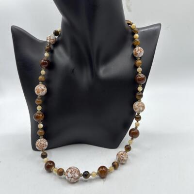 Brown Beaded Stones Necklace Pattern Birds Eye Jasper Boho Hippie Jewelry MCM