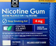 Member's Mark 4mg Gum Ice Mint Nicotine Stop Smoking Aid, 150 Pieces