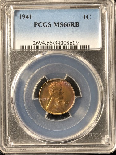 1941 1C RB Lincoln Wheat One Cent PCGS MS66RB Rainbow Toning 34008609 - Picture 3 of 4