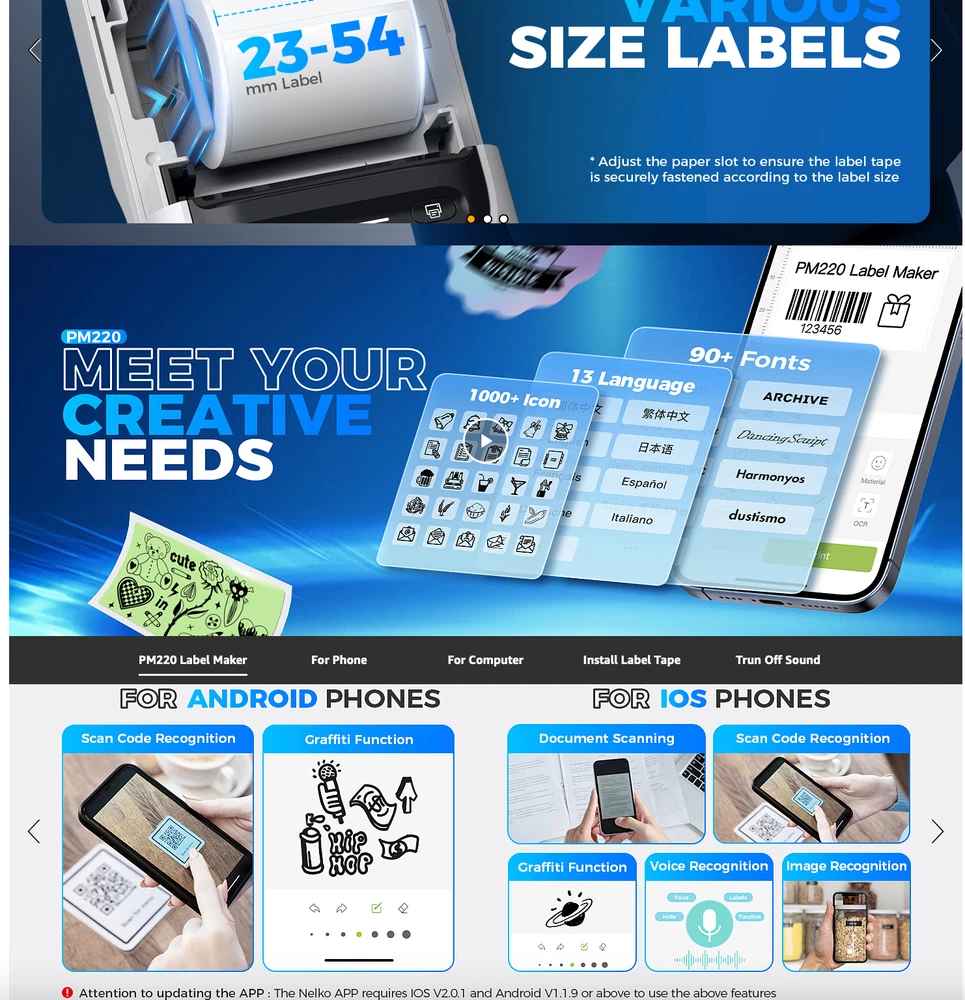 Bluetooth Label Maker PM220 with 150 Labels and Tape