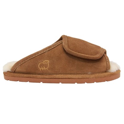 Womens slippers M 6.5 - 7 brown open toe wrap slip on sheepskin lining comfort