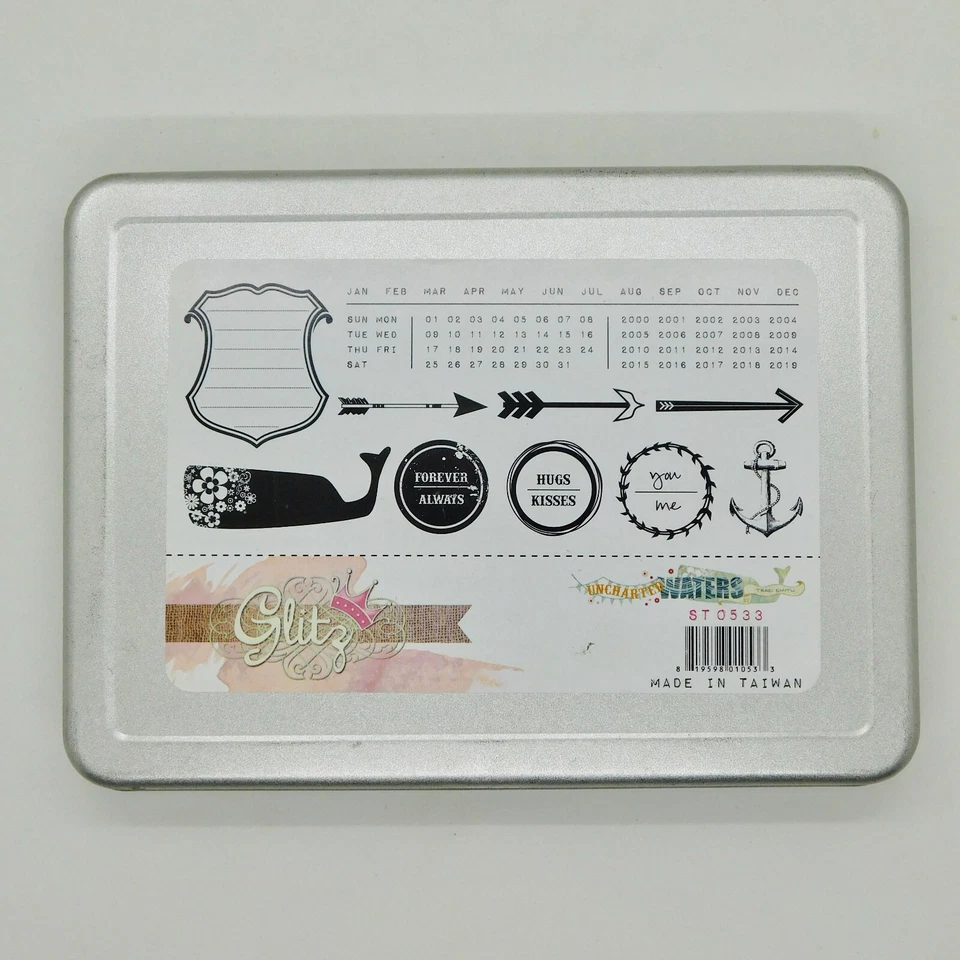 Juego de sellos de goma de montaje en espuma Glitz "Uncharted Waters" - 10 piezas en estuche de metal Foto 4 de 4