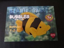 Ty Beanie Babies Series I S1 ~ Silver ~ BBOC Birthday Card #28 Bubbles the Fish