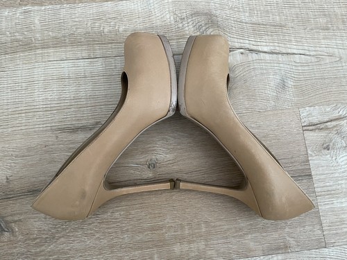 YSL Yves Saint Laurent Beige Nude Leather Tribute Platform Pumps 36 Heels 5 1/2 - Picture 7 of 8