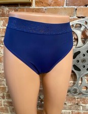 Breezies Navy Blue Microfiber Hi-Cut Panties with Lace S New Brief