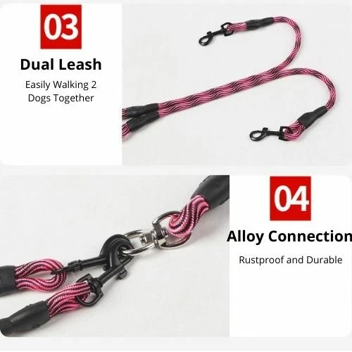 Two Way No Tangle Dual Lead Nylon Walking Dog Pet Double Leash - image 3 of 4