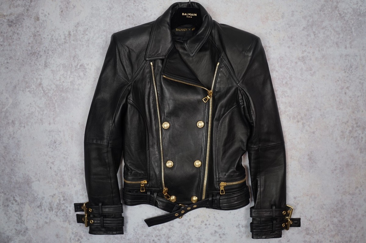 ジャケット BALMAIN Woman Jacket Black DF1KL180XJ31 EAB BALMAIN for H&M Women's Black Leather Biker Jacket - UK12