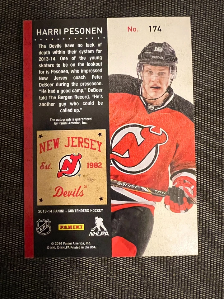2013-14 Panini Contenders Hockey New Jersey Devils Harri Pesonen Rookie Auto - Image 2 of 2