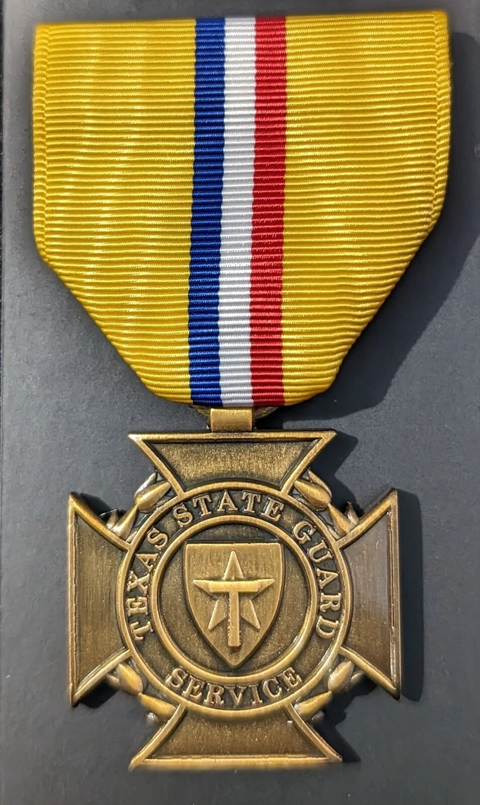 Texas State Guard Service Medal -CORRECT SPECS - Bronze with Moiré Drape