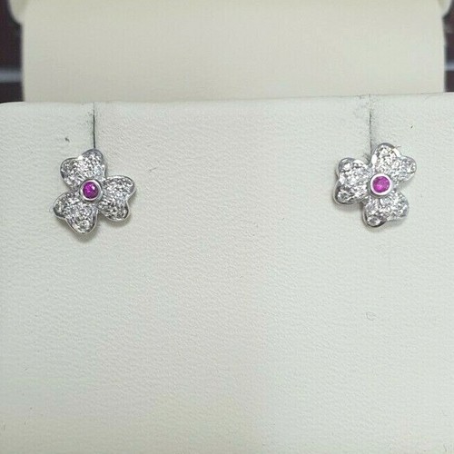 18ct White Gold Ruby & Diamond Earrings 0.20 cts Child friendly safe & secure - Picture 3 of 12