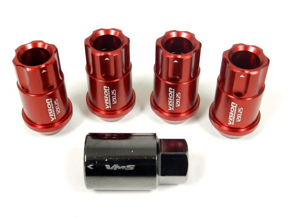 おまつ 4PC VMS RACING 12X1.25MM ALUMINUM LOCKING LUG NUT SET RED