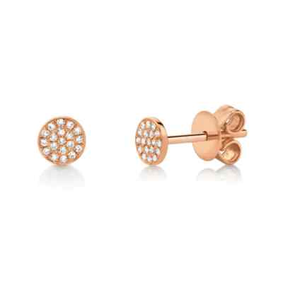 14K Rose Gold Diamond Stud Earrings Pave Round Cluster Disc .07CT Children Adult
