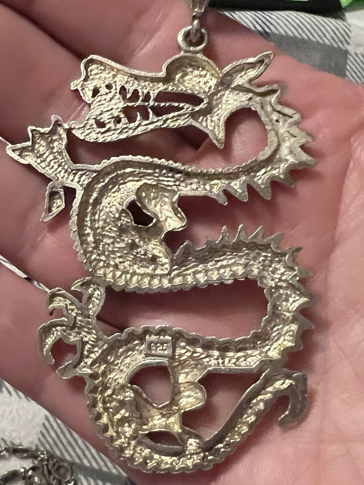 Colgante medieval de plata esterlina 925 dragón chino gota grande para hombre 3,5" 23 g Foto 3 de 4
