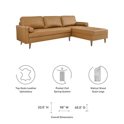 Modway Valour 98'' Leather Tufted Sectional Sofa In Tan