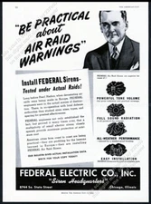 1942 Federal Electric air raid warning siren illustrated vintage trade print ad