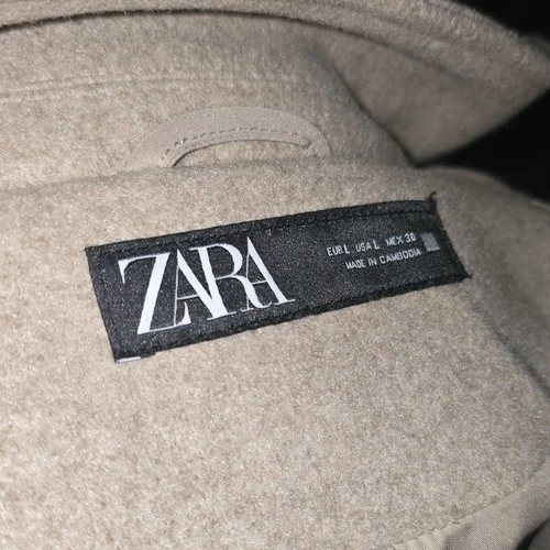 ZARA  Beige Wool Blend Full Zip Jacket Lined Pockets Size L image 15