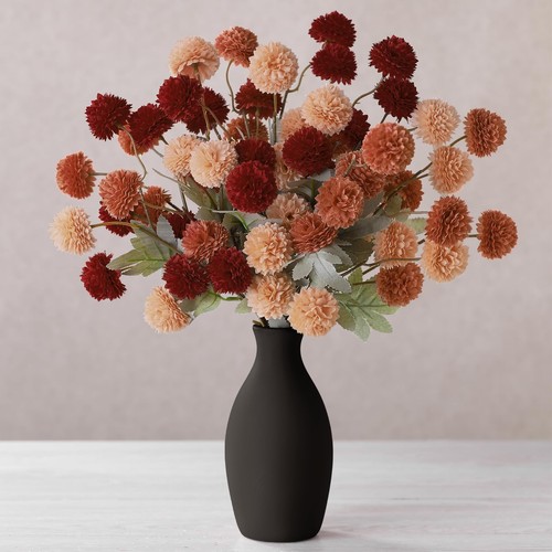 12 Pcs Faux Kiku Flower Artificial Pom Pom Mums Fake Small ...