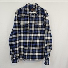 Orvis Heavy Flannel Plaid Shirt With Hand Pockets Men's Blue White XL