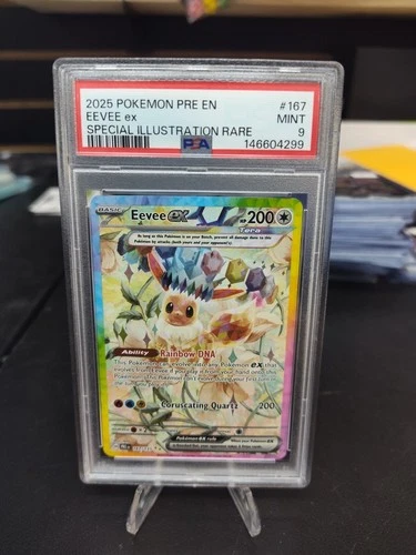 2025 POKEMON PRISMATIC EVOLUTIONS SPECIAL ILLUSTRATION RARE #167 EEVEE EX PSA 9