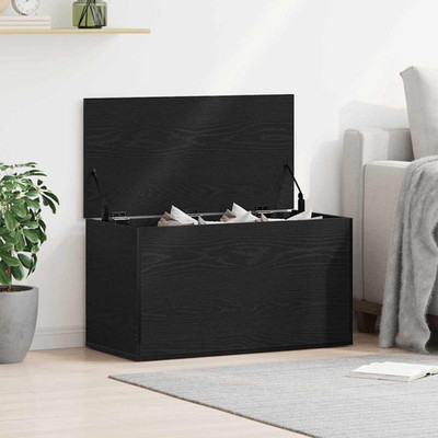 Aufbewahrungsbox Schwarz Eiche 84x42x46cm Ingenieurholz Modern Rechteck Truhe Deckel