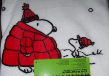 NWT Peanuts White/Red PUFFER COAT SNOOPY Ice Skates/Skis Throw Blanket 50x70