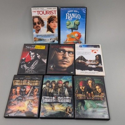 Johnny Depp DVD Lot 8 Movies Pirates Caribbean Tourist Rango Secret Window