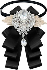 Womens Mens Bow Tie, Ribbon Rhinestone Crystal Bow Ties for Women Men Black