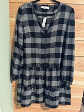LOFT Plaid Tiered Babydoll Dress Cottagecore Boho Mini Dress NWT