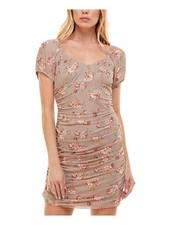 NO COMMENT Womens Short Sleeve Sweetheart Neckline Short Body Con Dress