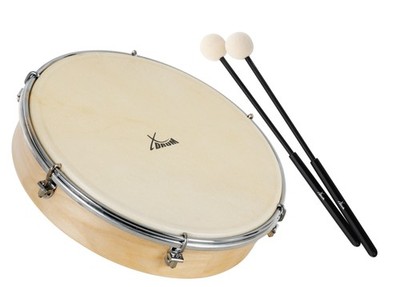 Stimmbare Trommel m. 12'' Druchmesser, Natur-Fell & Schlägel, ideal für Kinder!