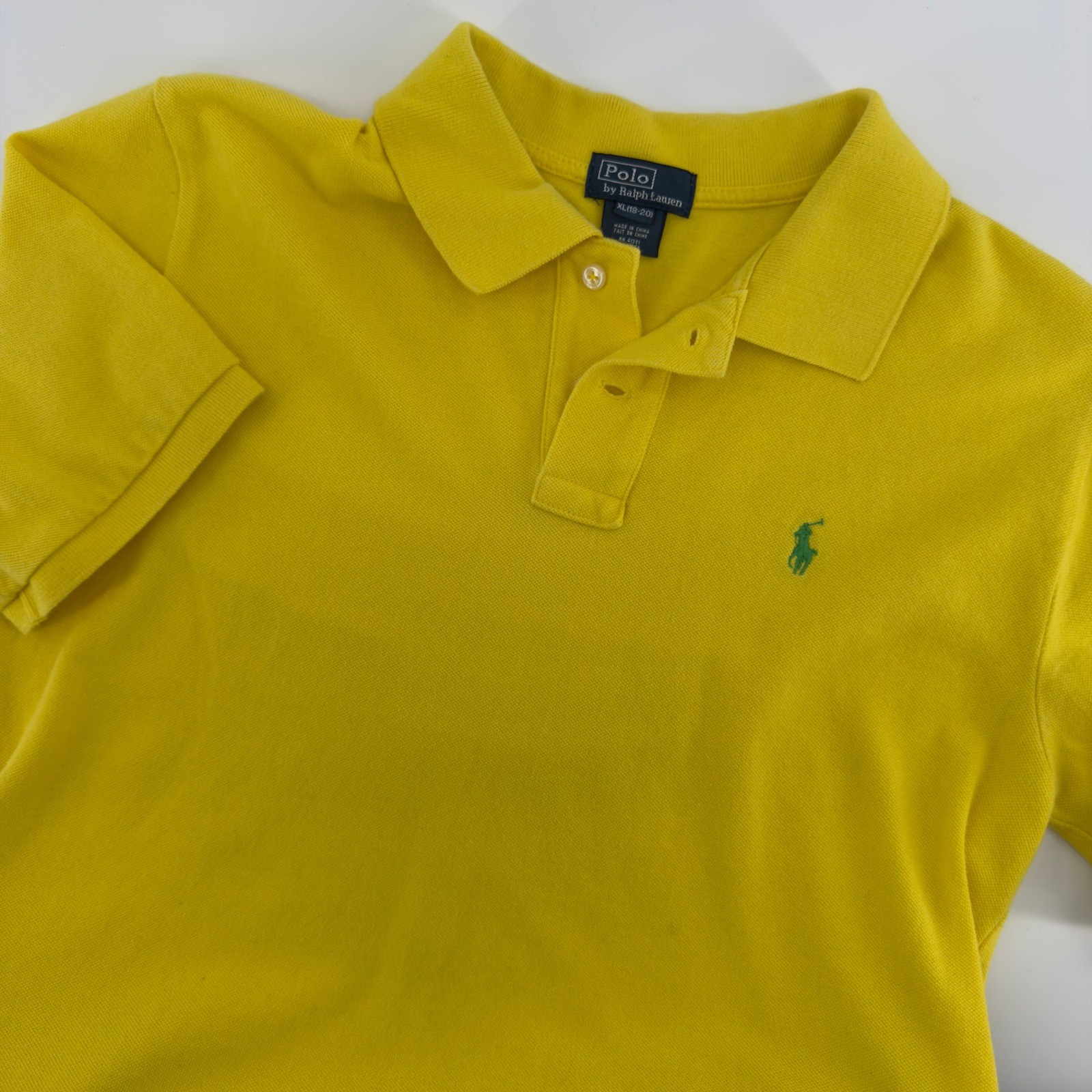 Polo Ralph Lauren Boys XL 18-20 Yellow Short Sleeve Polo Shirt Green Pony