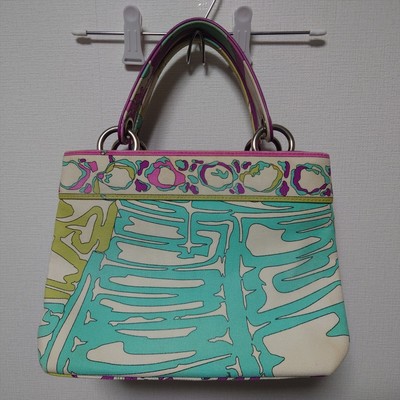 Emilio Pucci Tasche Handtasche Geldbeutel klein Pucci Canvas grün blau