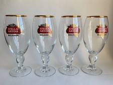 Stella Artois Belgium Set of 4 Gold Trim Pint Chalice Glasses 40cl