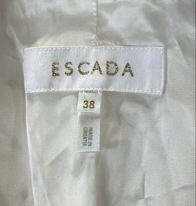 Chaqueta Blazer Top Para Mujer Y2K Escada Blanca Manga Corta Cinturón Algodón Talla 38 Foto 3 de 4