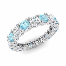 925 Sterling Silver Aquamarine Round 4.00mm Full Eternity Band Women's Ring