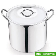 Stock Pot with Metal Lid Stay Cool Handles 12 Quart Stainless Steel Heavy Duty 