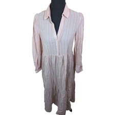 Sundays Elliot Shirt Dress Midi Maxi Pink Striped Collared Preppy Small