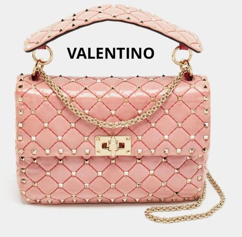 Valentino Garavani Rockstud Spike Shoulder Bag Handbag PINKLeather Womana Bag