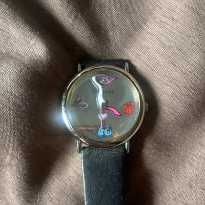 Clickers Women's Quartz Analog Watch Gray/Multicolor Dial Black Leather Strap