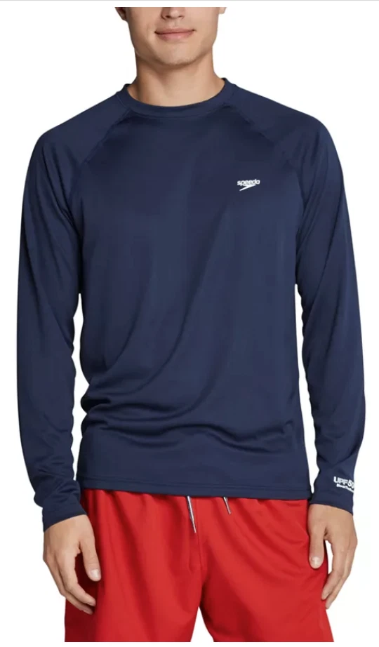 Speedo Mens Regular fit Long Sleeve UPF Sun Shirt XXL Navy Blue
