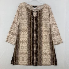 Style & Co size XL Brown Tan Abstract Embellished Stretch Knit Comfy Tunic